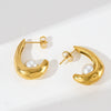 Wholesale Women's Stainless Steel Geometric Crescent Hook Pearl Earrings With Electroplating Treatment