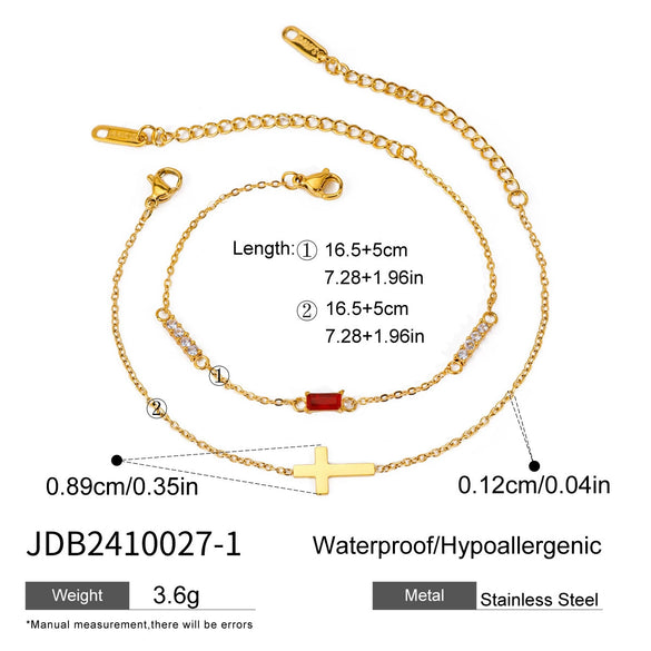 Wholesale Women's Stainless Steel Geometric Cross Double Layer Constellation Bracelet With Electroplating