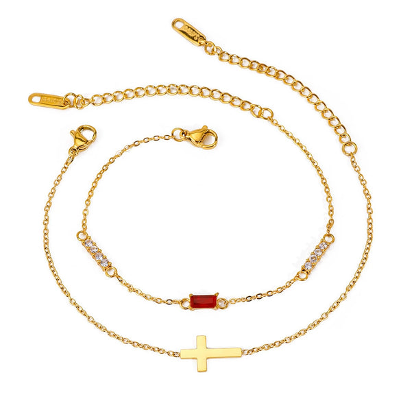 Wholesale Women's Stainless Steel Geometric Cross Double Layer Constellation Bracelet With Electroplating