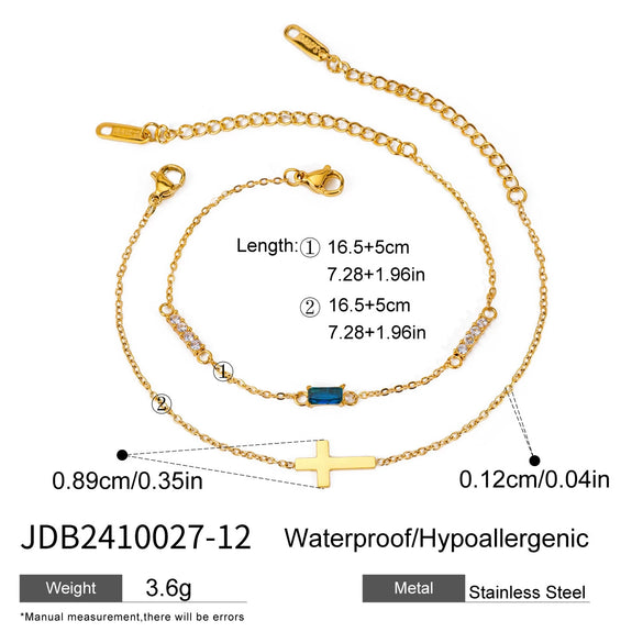 Wholesale Women's Stainless Steel Geometric Cross Double Layer Constellation Bracelet With Electroplating
