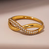 Wholesale Women's 316L Stainless Steel Geometric Cross Fine Twist Finger Ring 18K Gold Plated