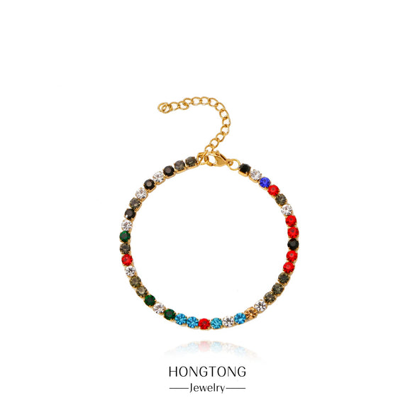 Wholesale Women's Stainless Steel Geometric Crystal Color Zircon Electroplated Bracelet Highend Jewelry