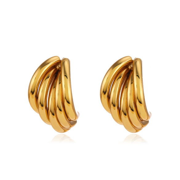 Wholesale Women's Stainless Steel Geometric Cshaped Earrings With Electroplating And Simple Line Stitching