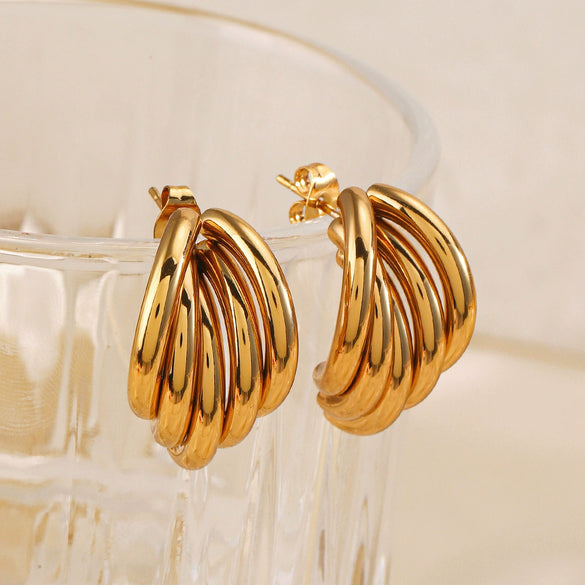 Wholesale Women's Stainless Steel Geometric Cshaped Earrings With Electroplating And Simple Line Stitching