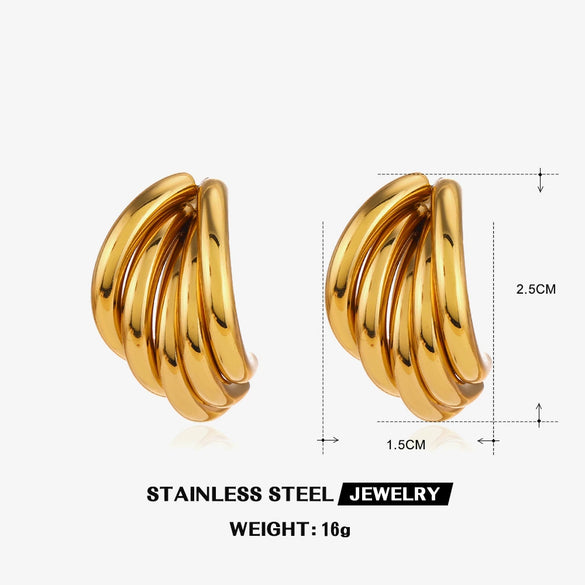 Wholesale Women's Stainless Steel Geometric Cshaped Earrings With Electroplating And Simple Line Stitching