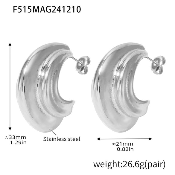 Wholesale Women's Stainless Steel Geometric Cshaped Heavy Polished Pvd Plated 18K Gold Earrings