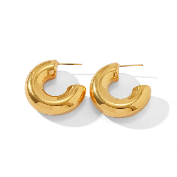 Wholesale Women's Stainless Steel Geometric Cshaped Personality Exaggerated Hollow Earrings Electroplated Jewelry