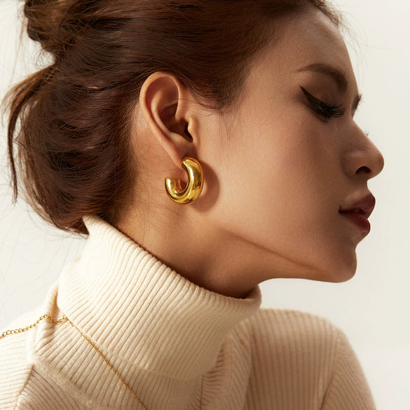 Wholesale Women's Stainless Steel Geometric Cshaped Personality Exaggerated Hollow Earrings Electroplated Jewelry