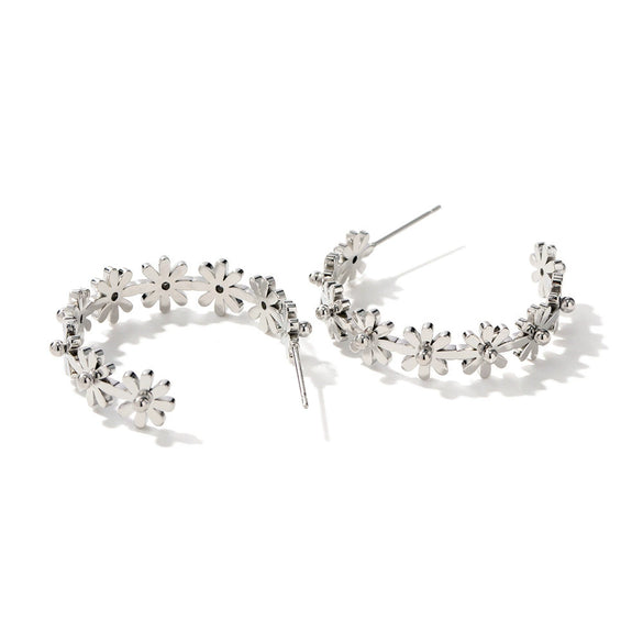 Wholesale Women's Stainless Steel Geometric Cshaped Small Flower Earrings Electroplated