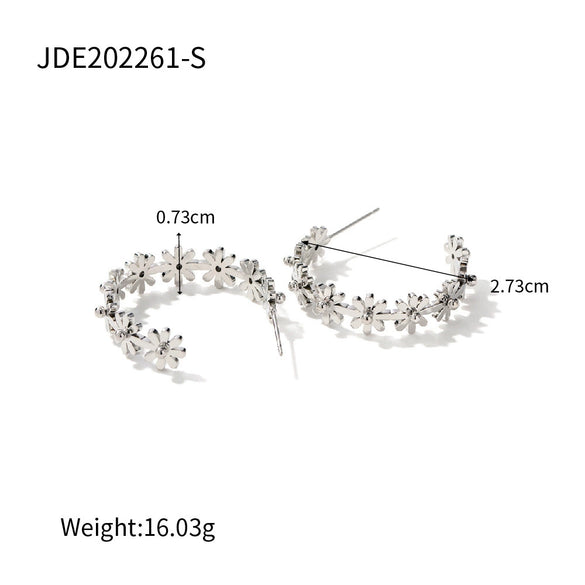 Wholesale Women's Stainless Steel Geometric Cshaped Small Flower Earrings Electroplated