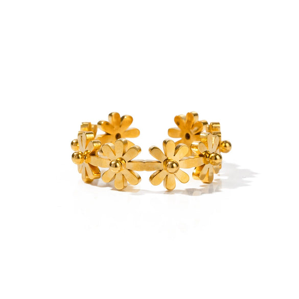 Wholesale Women's Stainless Steel Geometric Daisy Flower Open Ring With Electroplating Design
