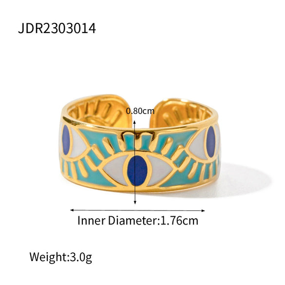 Wholesale Women's Stainless Steel Geometric Devil Eye Ring With Electroplating Retro Palace Style