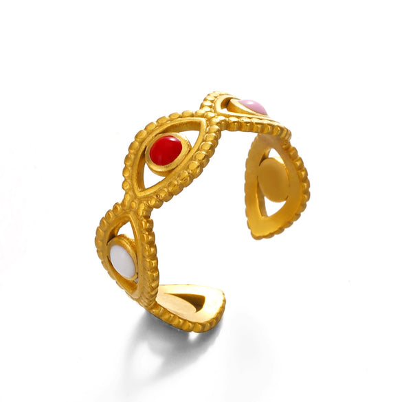 Wholesale Women's Stainless Steel Geometric Devil's Eye Opening Adjustable Ring With Electroplating