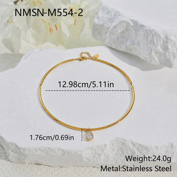 Wholesale Women's Stainless Steel Geometric Diamondencrusted Zircon Pendant Necklace With Electroplating