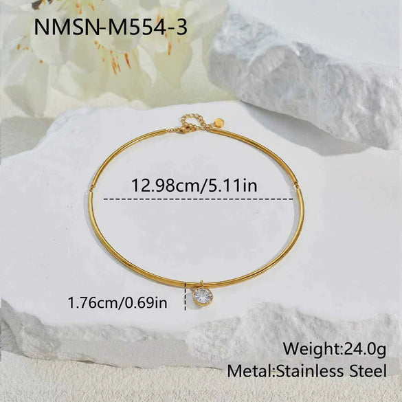 Wholesale Women's Stainless Steel Geometric Diamondencrusted Zircon Pendant Necklace With Electroplating