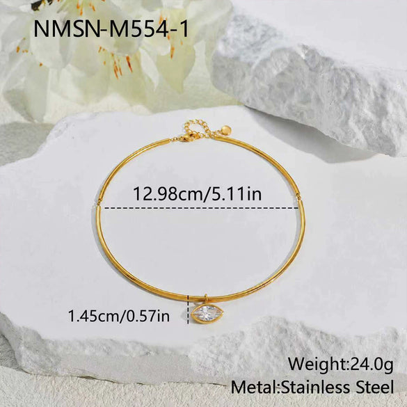 Wholesale Women's Stainless Steel Geometric Diamondencrusted Zircon Pendant Necklace With Electroplating