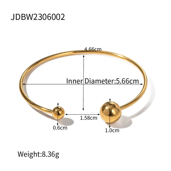 Wholesale Women's Stainless Steel Geometric Double Ball Open Bracelet With Cross Design And Electroplating Treatment