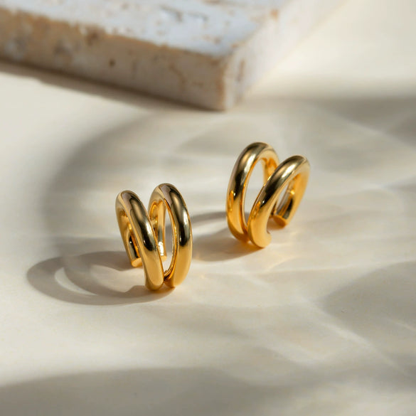 Wholesale Women's Stainless Steel Geometric Double Ear Clip Earrings With Electroplating