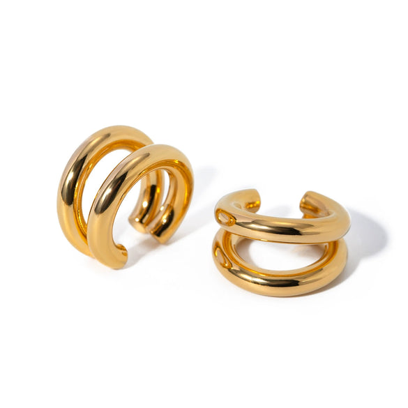 Wholesale Women's Stainless Steel Geometric Double Ear Clip Earrings With Electroplating