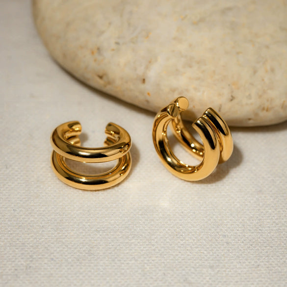 Wholesale Women's Stainless Steel Geometric Double Ear Clip Earrings With Electroplating