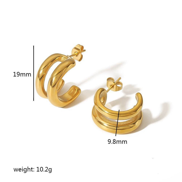 Wholesale Women's Stainless Steel Geometric Double Line Earrings With Electroplating