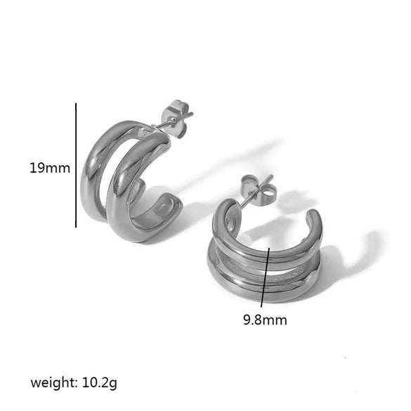 Wholesale Women's Stainless Steel Geometric Double Line Earrings With Electroplating