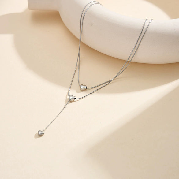 Wholesale Women's Stainless Steel Geometric Doublelayer Electroplated Love Heart Clavicle Necklace