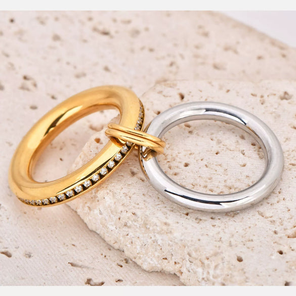 Wholesale Women's Stainless Steel Geometric Doublelayer Ring Electroplated Fashion Jewelry