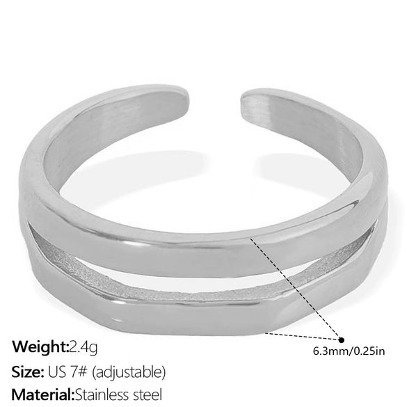 Wholesale Women's 316L Stainless Steel Geometric Doublelayer Ring Set With Electroplating Design