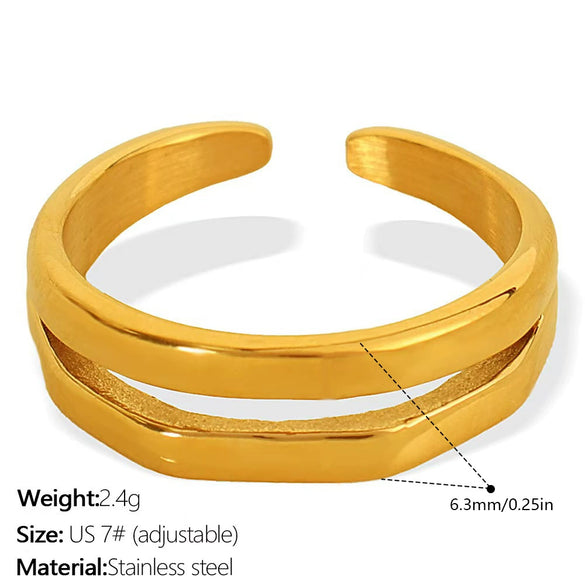 Wholesale Women's 316L Stainless Steel Geometric Doublelayer Ring Set With Electroplating Design