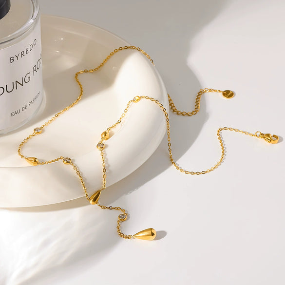Wholesale Women's Stainless Steel Geometric Drop Shape Necklace With Pvd Furnace Vacuum Real Gold Plating And Oshaped Chain