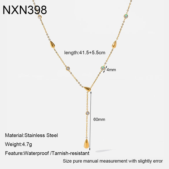 Wholesale Women's Stainless Steel Geometric Drop Shape Necklace With Pvd Furnace Vacuum Real Gold Plating And Oshaped Chain