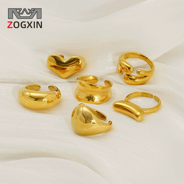 Wholesale Women's 316L Stainless Steel Geometric Drop Shape Open Ring With Electroplating