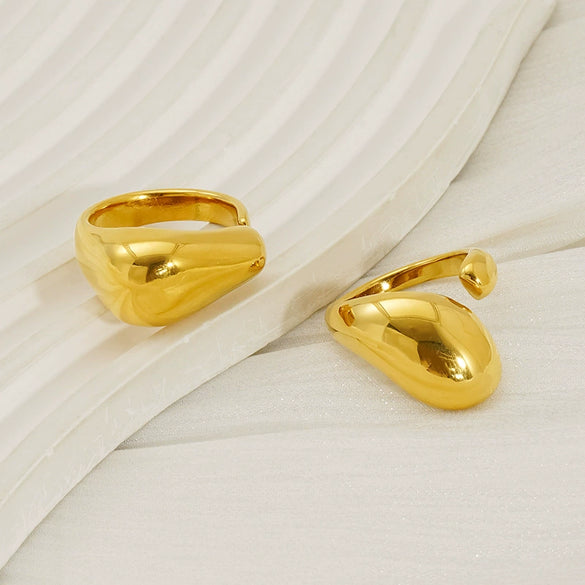 Wholesale Women's 316L Stainless Steel Geometric Drop Shape Open Ring With Electroplating