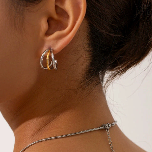 Wholesale Women's Stainless Steel Geometric Earrings With Electroplating Light Luxury High End Non Fading