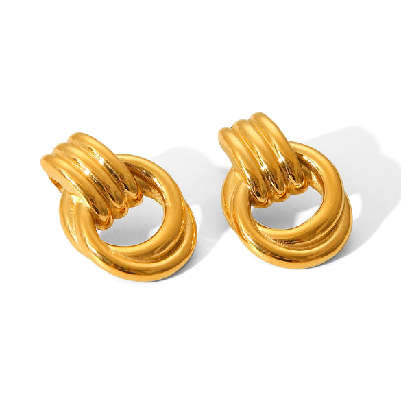 Wholesale Women's Stainless Steel Geometric Earrings With 18K Gold Thread Winding And Electroplating