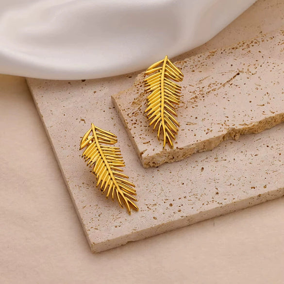 Wholesale Women's Stainless Steel Geometric Earrings With Leaf And Flower Patterns 18K Gold Plated