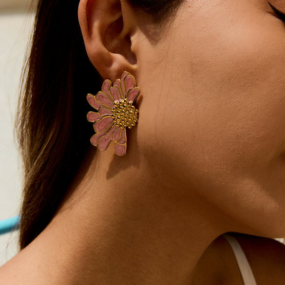 Wholesale Women's Stainless Steel Geometric Earrings With Oil Drop Design And Electroplating