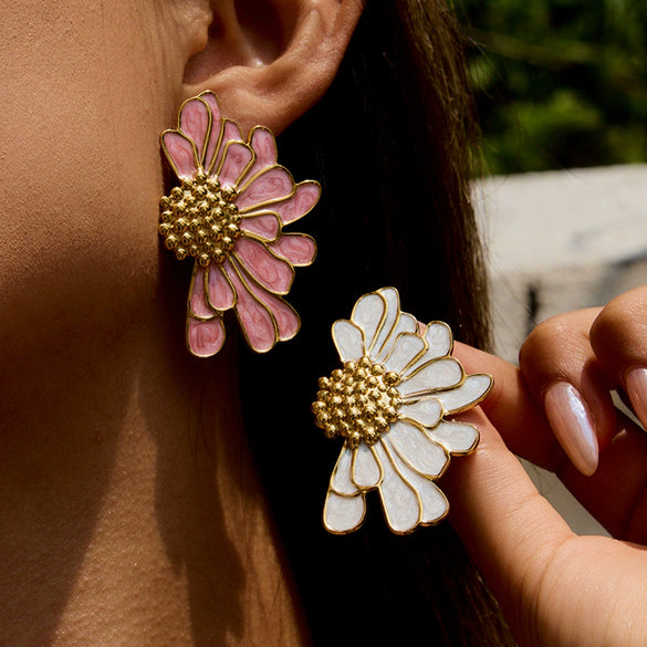 Wholesale Women's Stainless Steel Geometric Earrings With Oil Drop Design And Electroplating