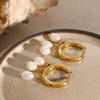 Wholesale Women's Stainless Steel Geometric Earrings With Three White Freshwater Pearls And Electroplating Treatment