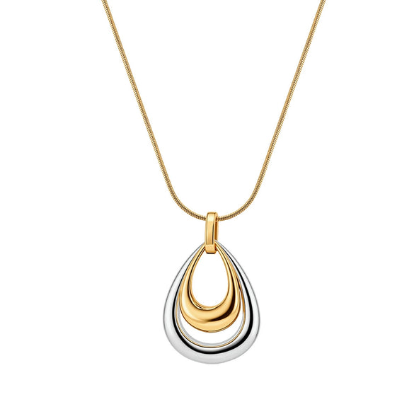 Wholesale Women's Stainless Steel Geometric Electroplated Calendering Chain Necklace With Real Gold Water Droplets