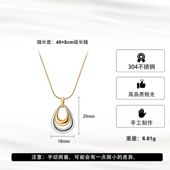 Wholesale Women's Stainless Steel Geometric Electroplated Calendering Chain Necklace With Real Gold Water Droplets