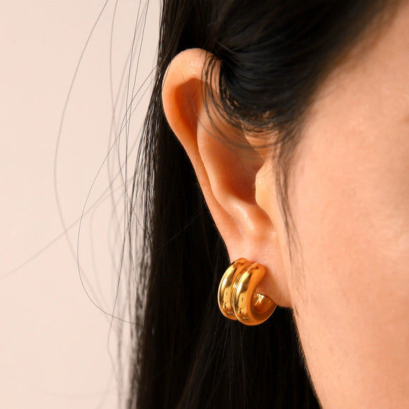 Wholesale Women's Stainless Steel Geometric Electroplated Double Layer Earrings