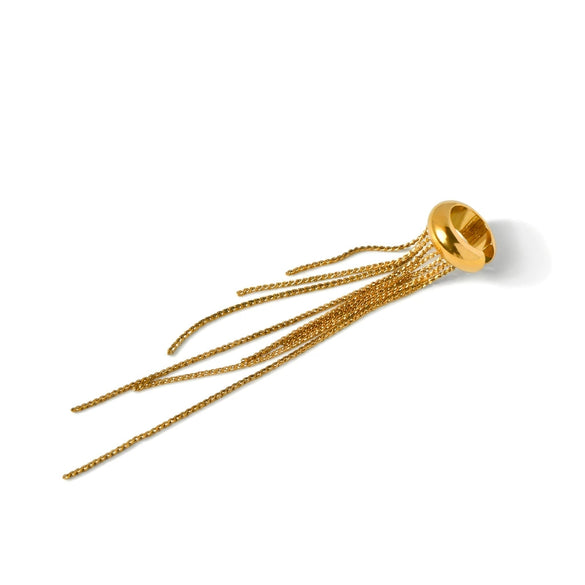 Wholesale Women's Stainless Steel Geometric Electroplated Nonpierced Multichain Tassel Ear Clips