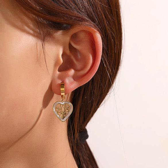 Wholesale Women's Stainless Steel Geometric Electroplating Tree Of Life Fashion Retro Earrings