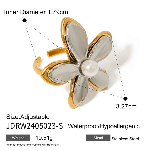 Wholesale Women's Stainless Steel Geometric Exaggerated Flower Ring With Electroplating Treatment