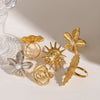 Wholesale Women's Stainless Steel Geometric Exaggerated Flower Ring With Electroplating Treatment