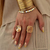 Wholesale Women's Stainless Steel Geometric Exaggerated Hammer Pearl Open Ring 18K Gold Plated