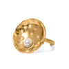 Wholesale Women's Stainless Steel Geometric Exaggerated Hammer Pearl Open Ring 18K Gold Plated