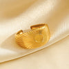 Wholesale Women's Stainless Steel Geometric Exaggerated Oil Pressure Ring With 18K Gold Plated Electroplating Treatment